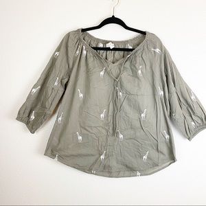 LOFT Tops Embroidered Giraffes Size S Green White